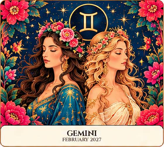 Gemini February 2027 horoscope: floral zodiac card