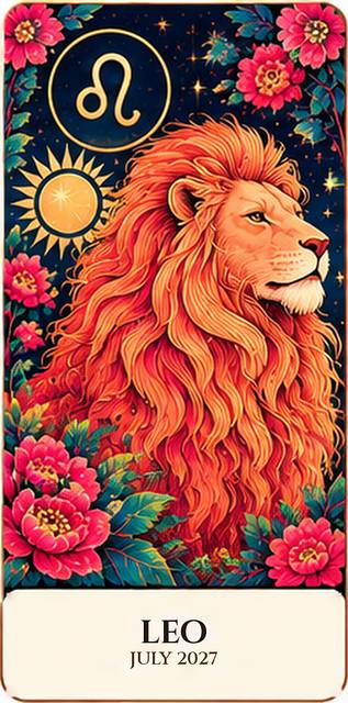 Leo July 2027 horoscope: floral zodiac card
