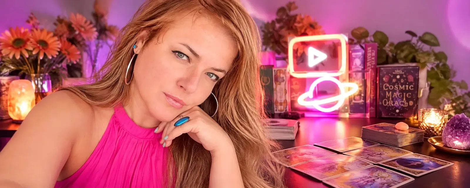 Bo recording a tarot reading at her desk
