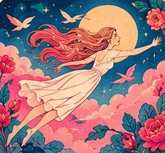 Dreaming of flying: floral tarot illustration